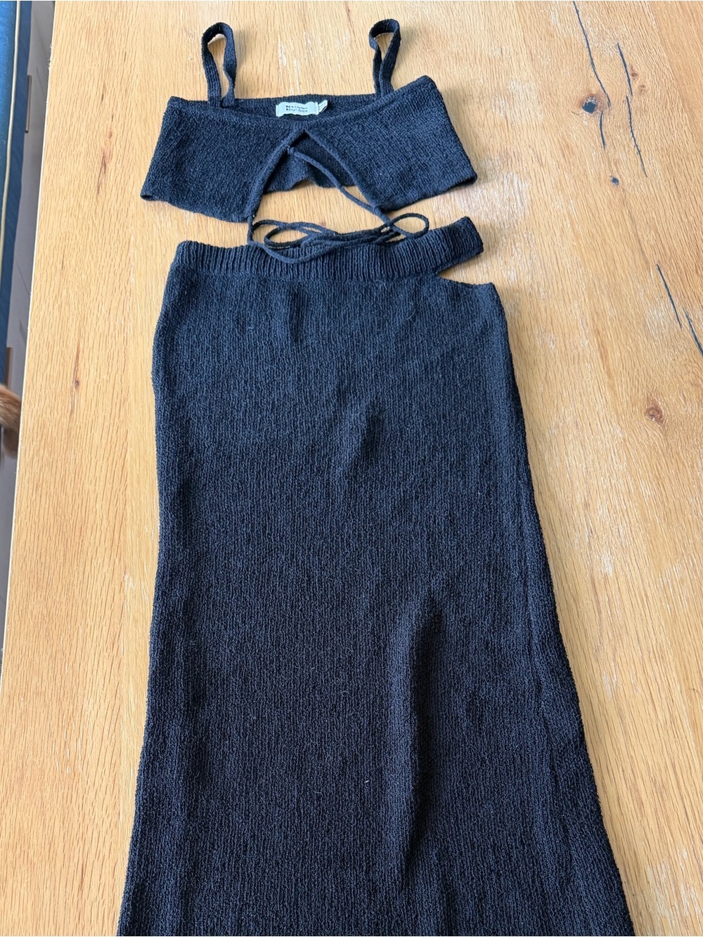 Beginning Boutique Black Strappy Knit skirt & top set 4